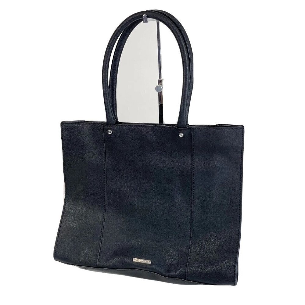 Rebecca Minkoff Womens Leather Tote Work Bag Black M Zip Flap Pockets Snap Lined